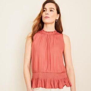 Ann Taylor Ruffle Smocked Peplum Shell